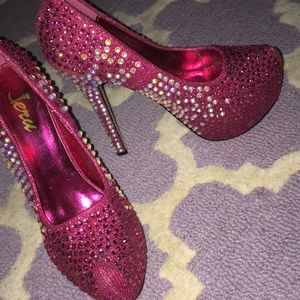Hot pink rhinestone heels